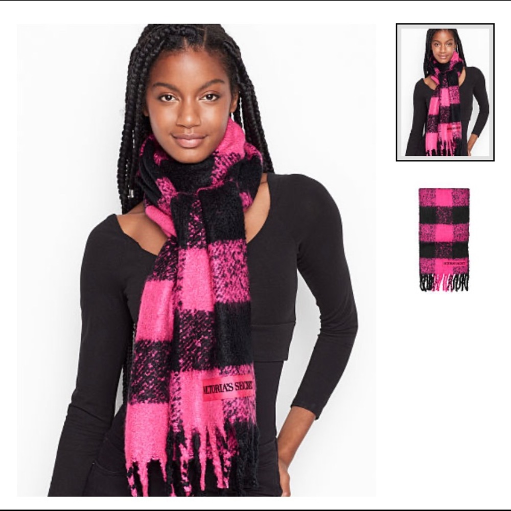 Victoria secret buffalo plaid pink scarf
